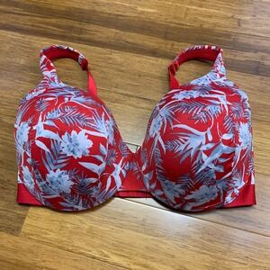 Cacique‎ Lightly Lined Full Coverage Bra Womens Size 38F Floral Print Red Blue
